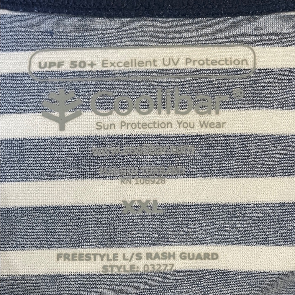 Coolibar Blue and White Striped Long-Sleeve Rash Guard - Picture 2 of 14
